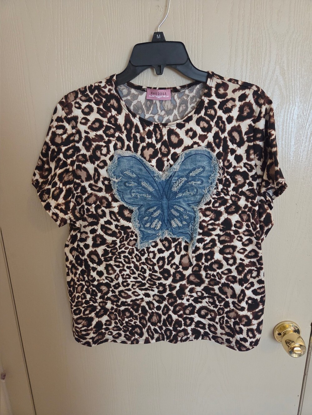 Ragdoll Y2k Style Cheetah Print Blouse With Denim Butterfly Womens 2XL